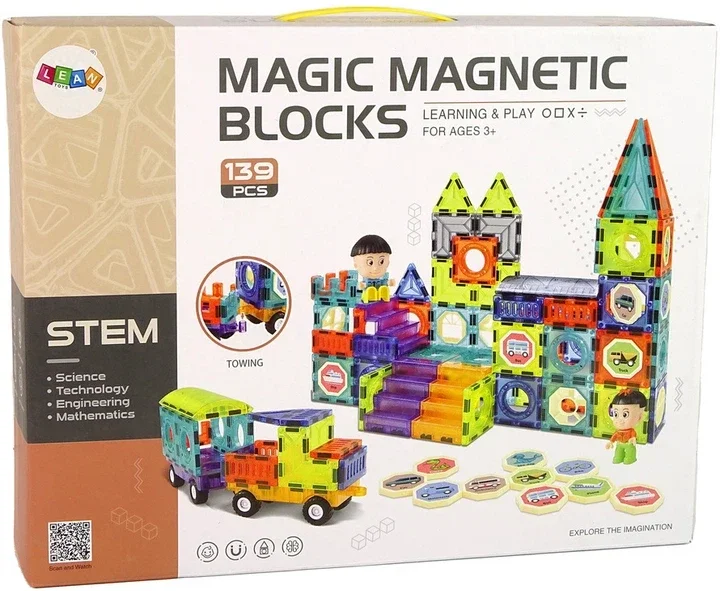 Klocki magnetyczne LEAN Toys 3D Buildings Zamek 139 elementów