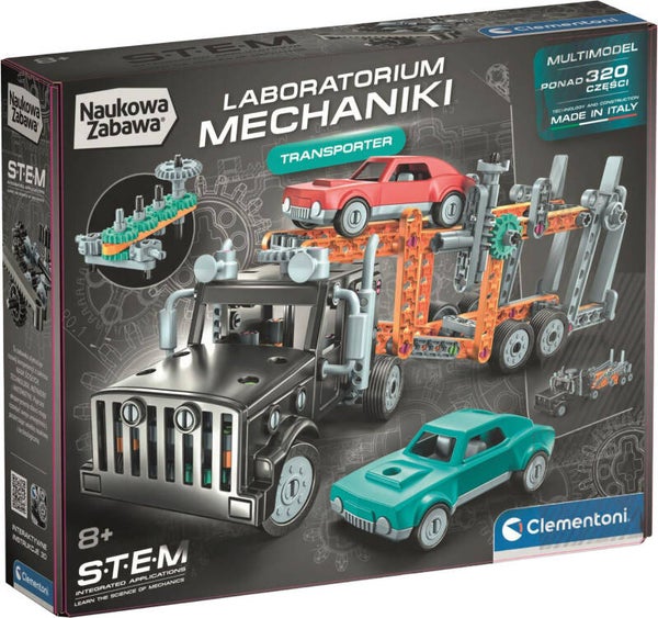 Klocki konstrukcyjne laboratorium mechaniki Transporter Clementoni