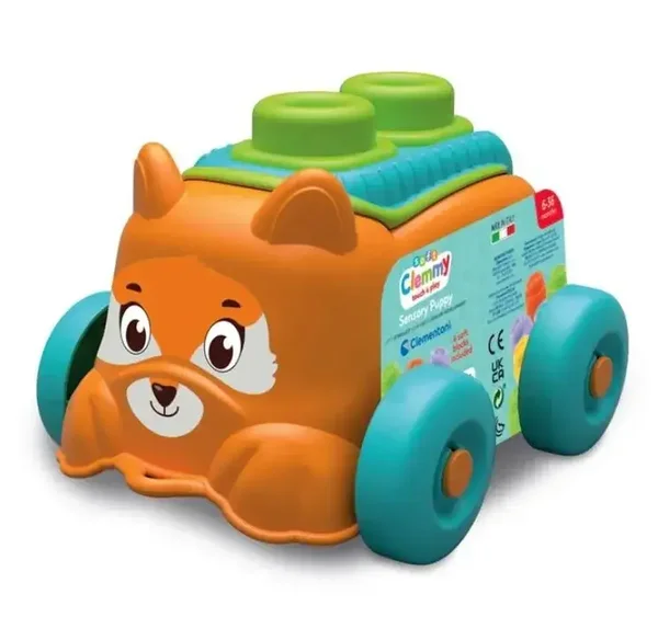 Clementoni, Soft Clemmy, Sensoryczny szczeniak, pojemnik do przenoszenia klocków
