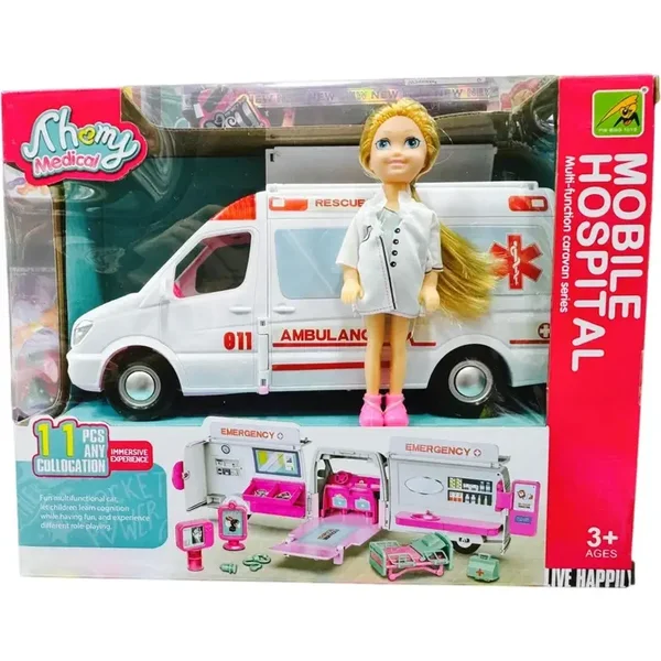 Mobilny Szpital i Karetka Pogotowia Mobile Hospital – Zestaw Lekarski z Lalką (11 Elementów)