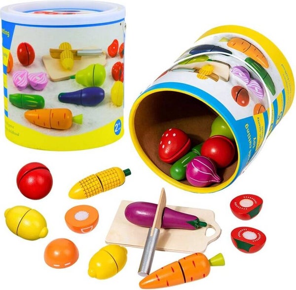 Leantoys Drewniany Zestaw Owoców Warzyw Do Krojenia Deska Bezpieczny Nóż