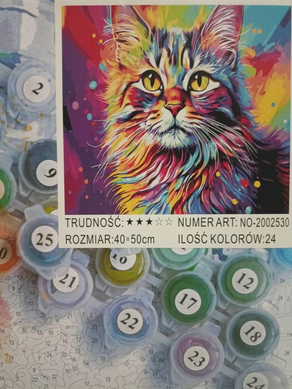 Malowanie po Numerach - Abstrakcyjny, Wielobarwny Kot