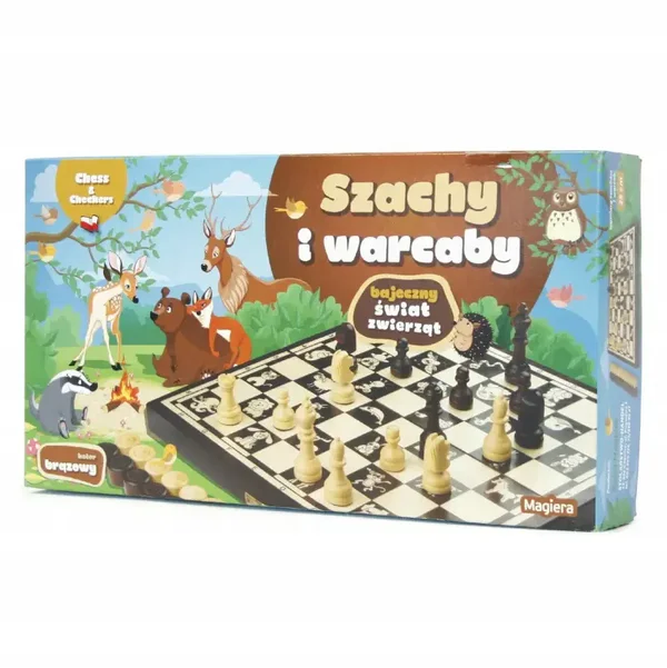 SZACHY DREWNIANE 2w1 WARCABY dla dzieci ZESTAW