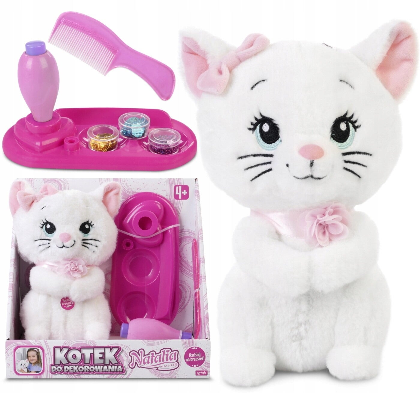 PLUSZOWY KOTEK DO DEKOROWANIA NATALIA MASKOTKA BIAŁY KOT MIAUCZY