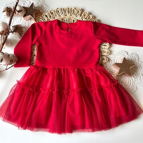 SH01 Sukienka Mamatti Merry Christmas | Czerwona | Długi Rękaw