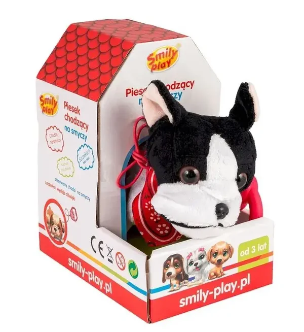 Piesek chodzący na smyczy, czarno-biały Smily Play