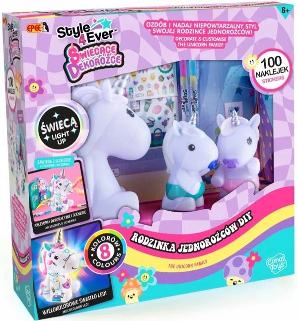 ŚWIECĄCE DEKOROŻCE RODZINKA JEDNOROŻCÓW KREATYWNA ZABAWKA DO OZDABIANIA EPE