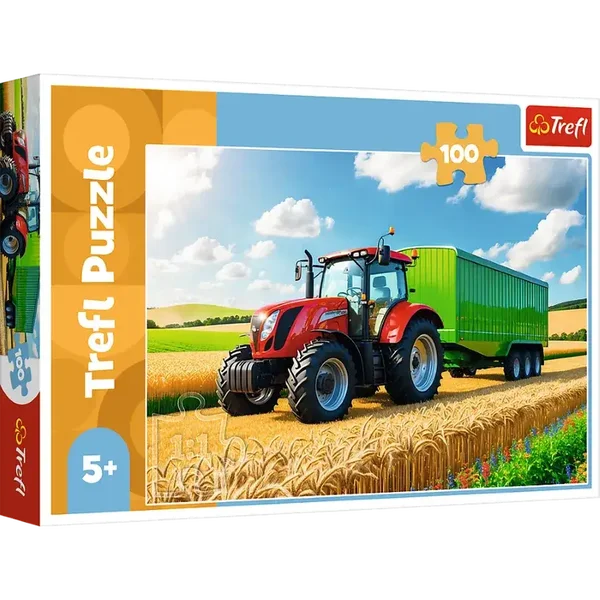 Puzzle traktor z przyczepą 100 elementów Trefl