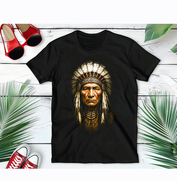 Zwarte t-shirt Halftone print Indiaan