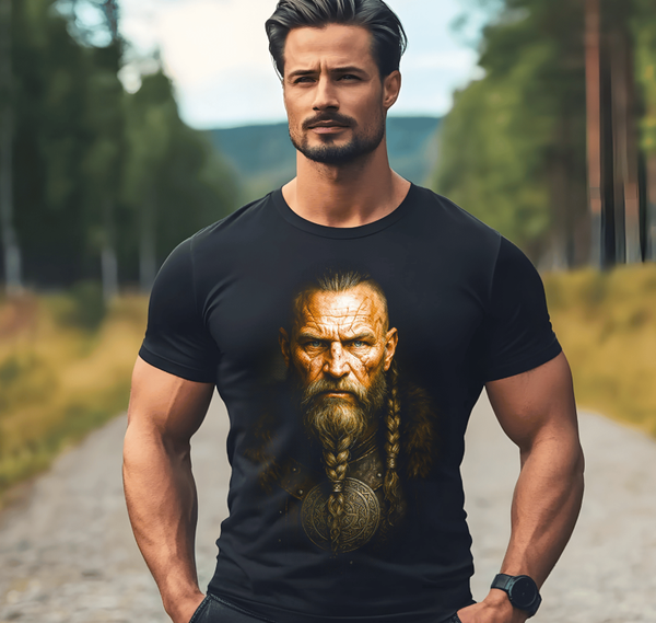 Zwarte t-shirt Halftone print Viking