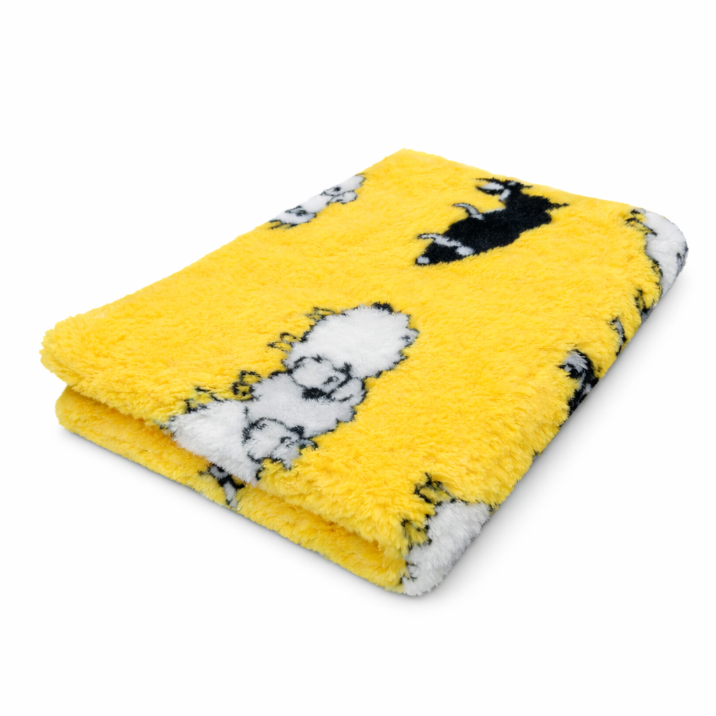 Vetbed Border collie en schapen geel