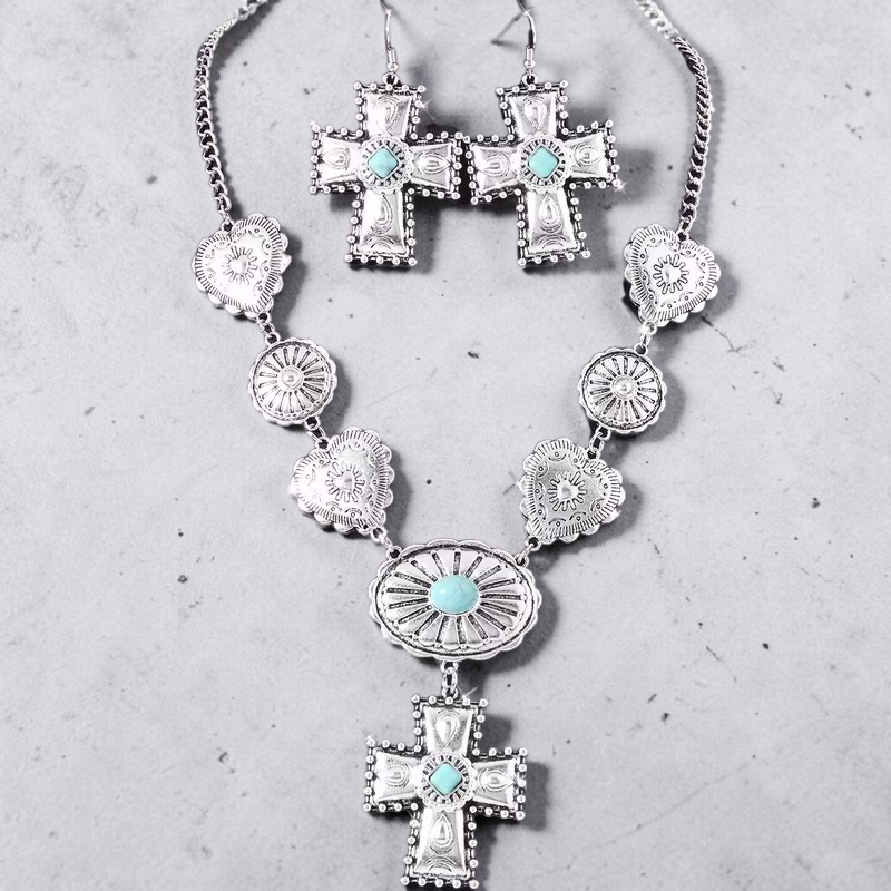 Silver and Turquoise Cross Set