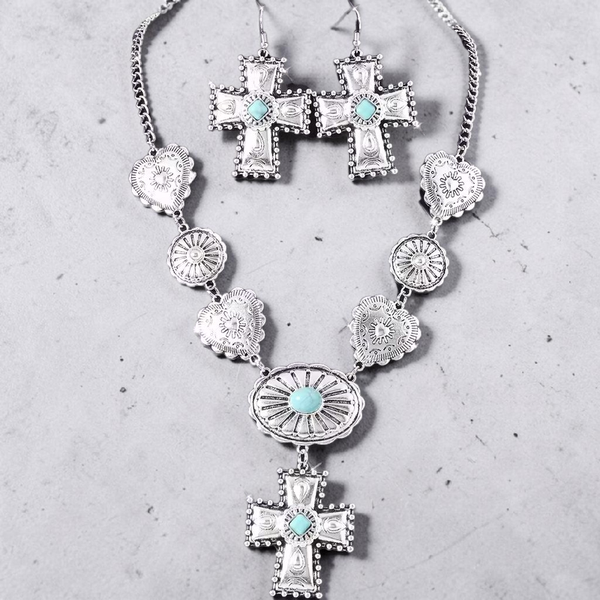 Silver and Turquoise Cross Set