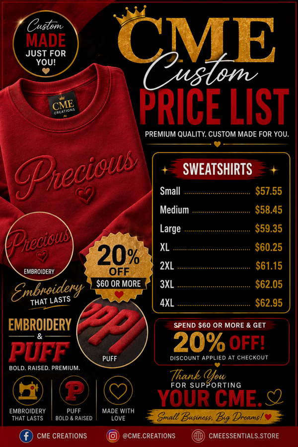 CME Signatures Custom Embroidery & Puff Sweatshirt