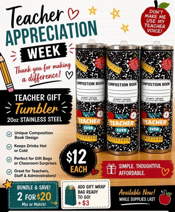 Teacher Appreciation 20oz Tumbler Gift
