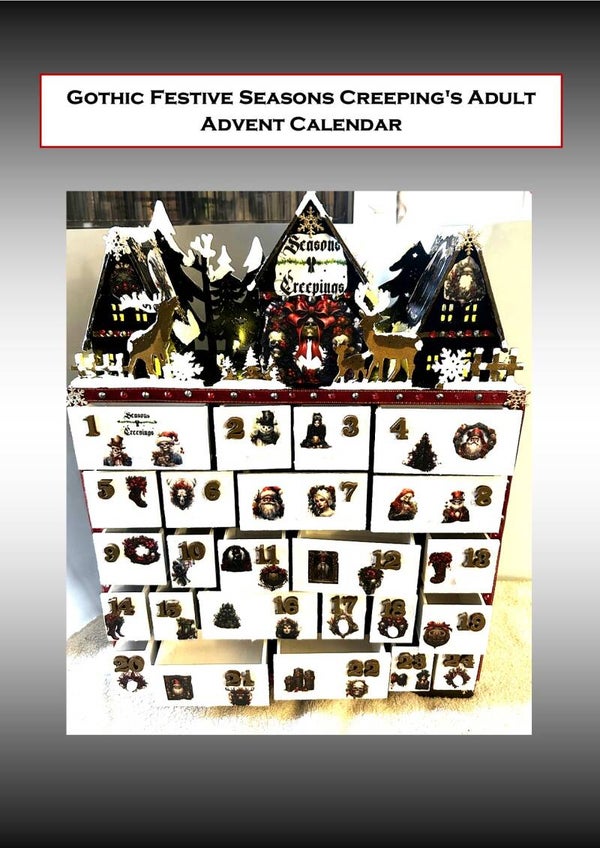 Gothic Festive Seasons Creepings Wooden Advent Calendar with Lights - Made to order - 4 sets of designs to choose from.