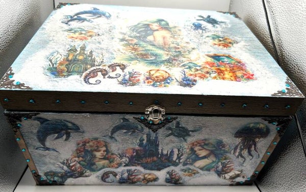 Made to order listing - XXL wooden Mermaid keepsake box (with personalization available). Only one available