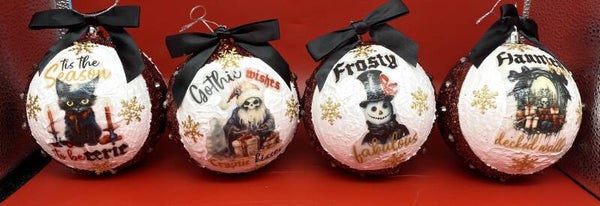 Gothic Tis the Season Set of 4 XL 10cm Baubles (Made to Order)