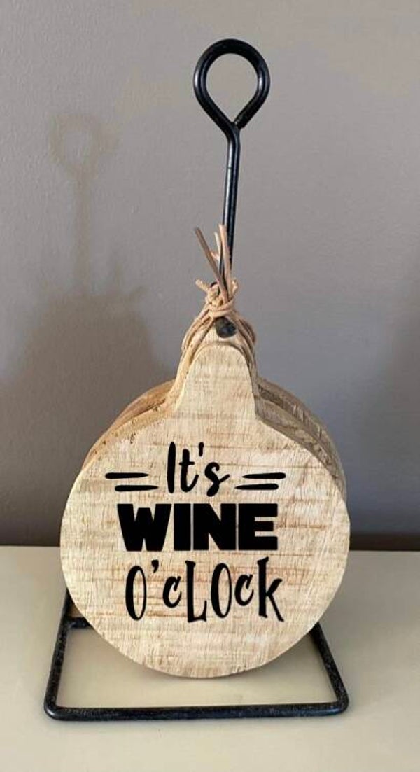 Onderzetters rond / set van 4 stuks : Its’s wine o’clock