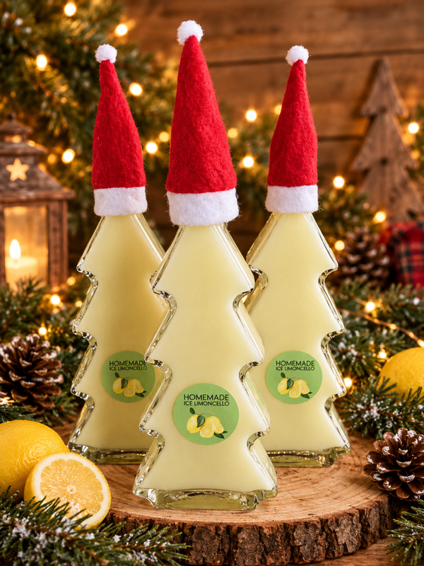 Homemade Icelimoncello kerstboomfles met kerstmuts 0,35 liter