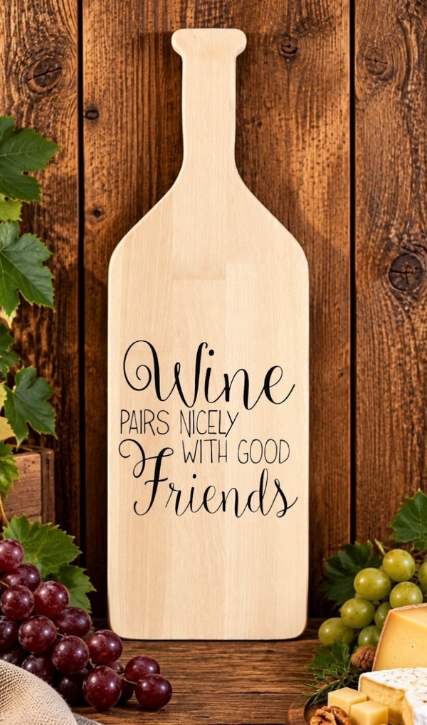 Fles-tapasplank : Wine pairs nicely with good friends