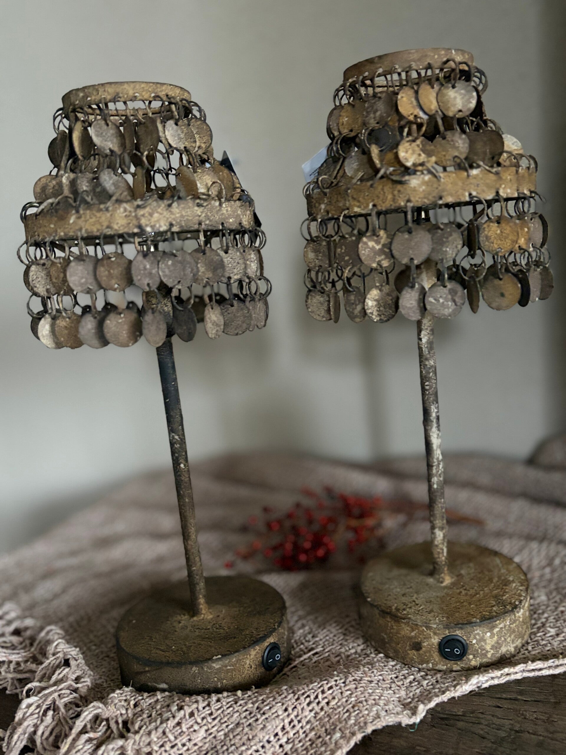 Tafellamp roest muntjes groot