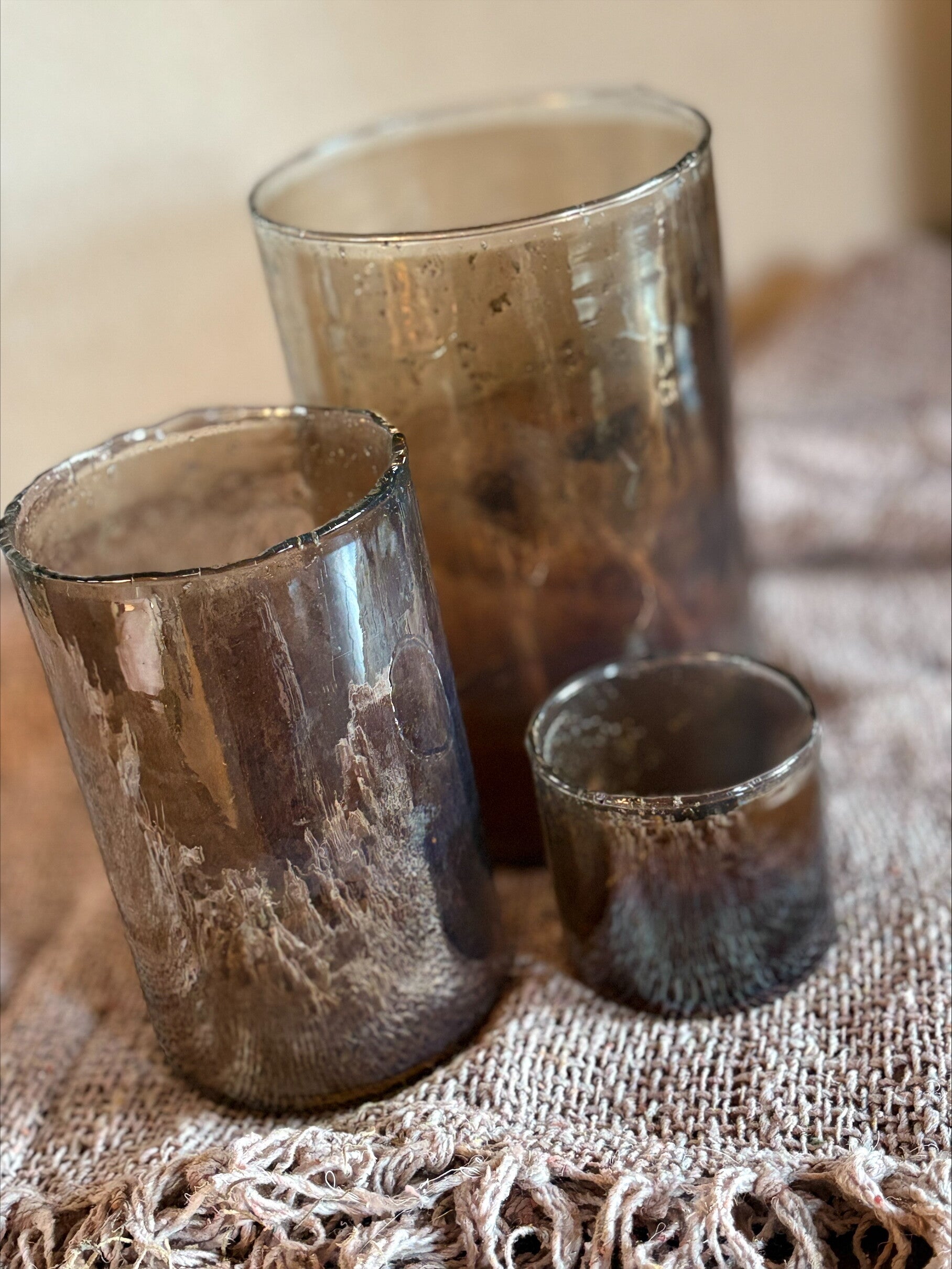 Windlicht bubbelglas bruin M