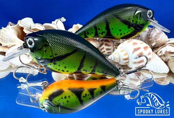 2.5 inch square bill - green fading to orange belly with black craw pattern