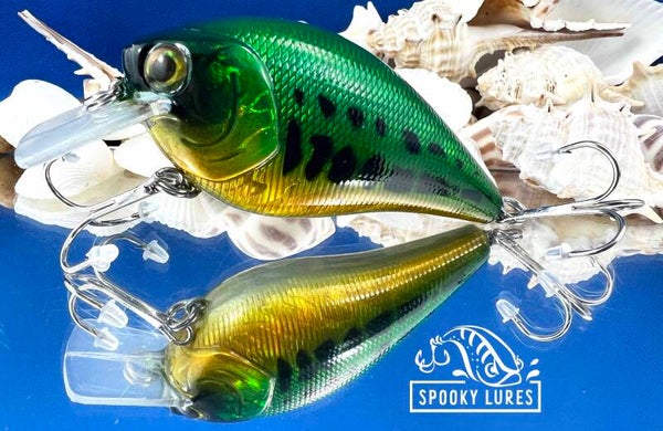 2.5 inch square bill - Holographic baby bass in Candy green and yellow with a white belly