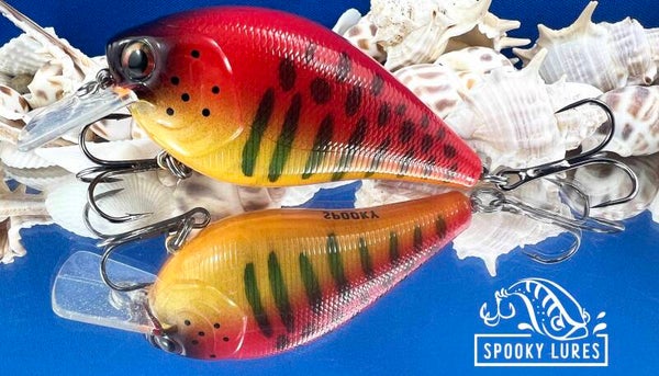 2.5 inch square bill - Ghost red and yellow  with faint black stipes and spots