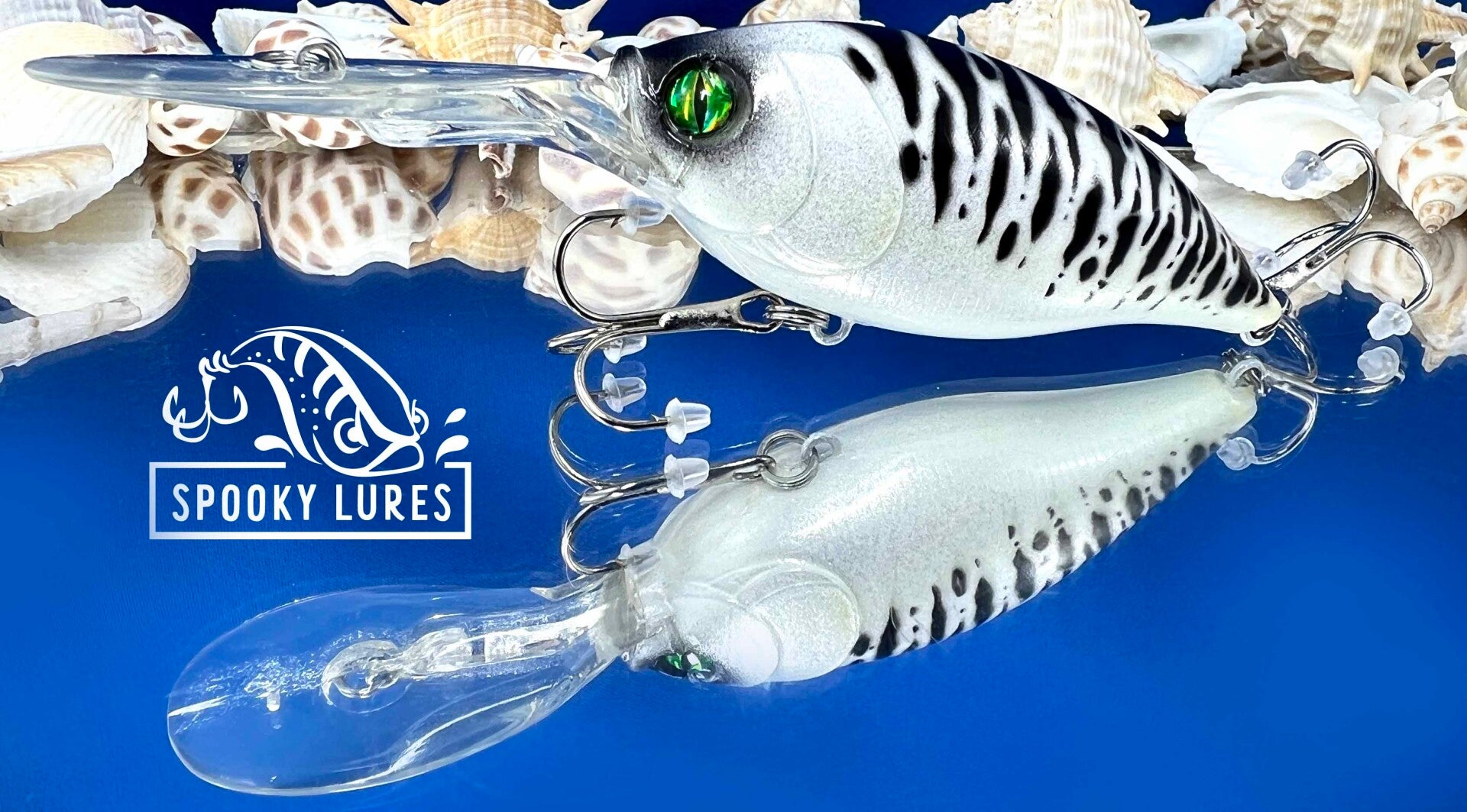 Large Deep Diver - Metallic white with black tiger claw stripes