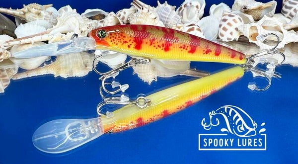 3.5 inch Medium Diver - orange to yellow fade covered by red perch pattern