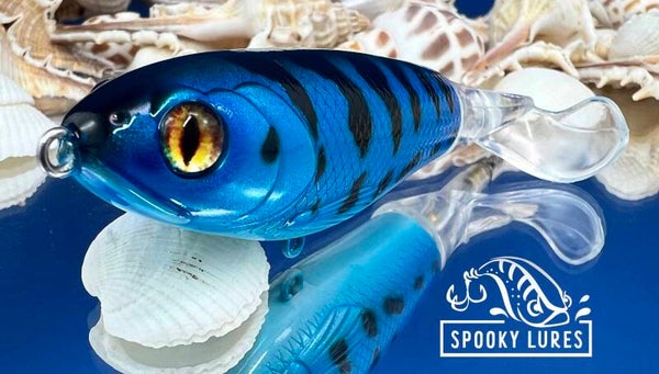 Plopper 110 - Candy blue with a white belly and black perch stripes