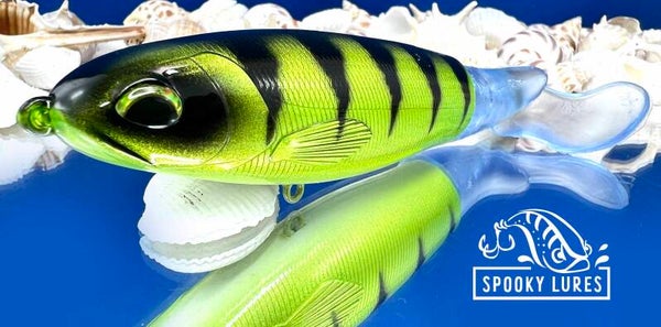 130 mm Plopper - Candy poison green fading to white belly with black perch stripes