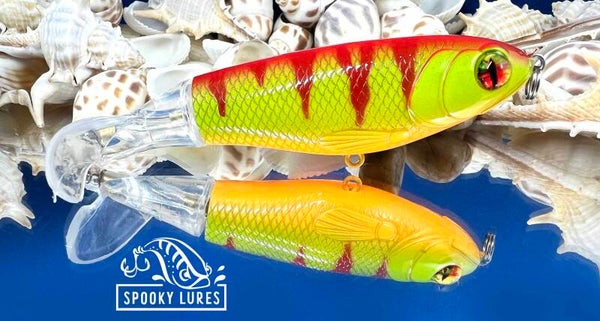Plopper 110 - Light green fading to orange with red perch stipes