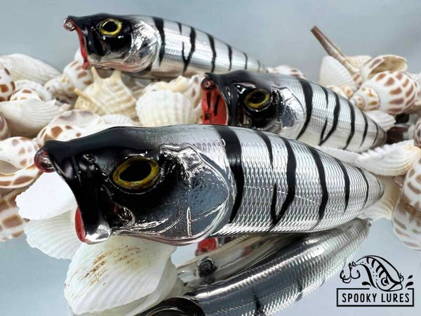 Vented Popper - Chrome with black perch stripes and blood red mouth