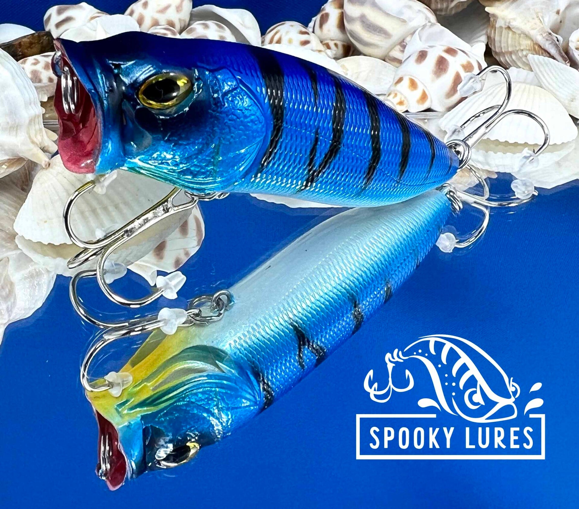 Vented Popper - Blue to white with black perch stripes