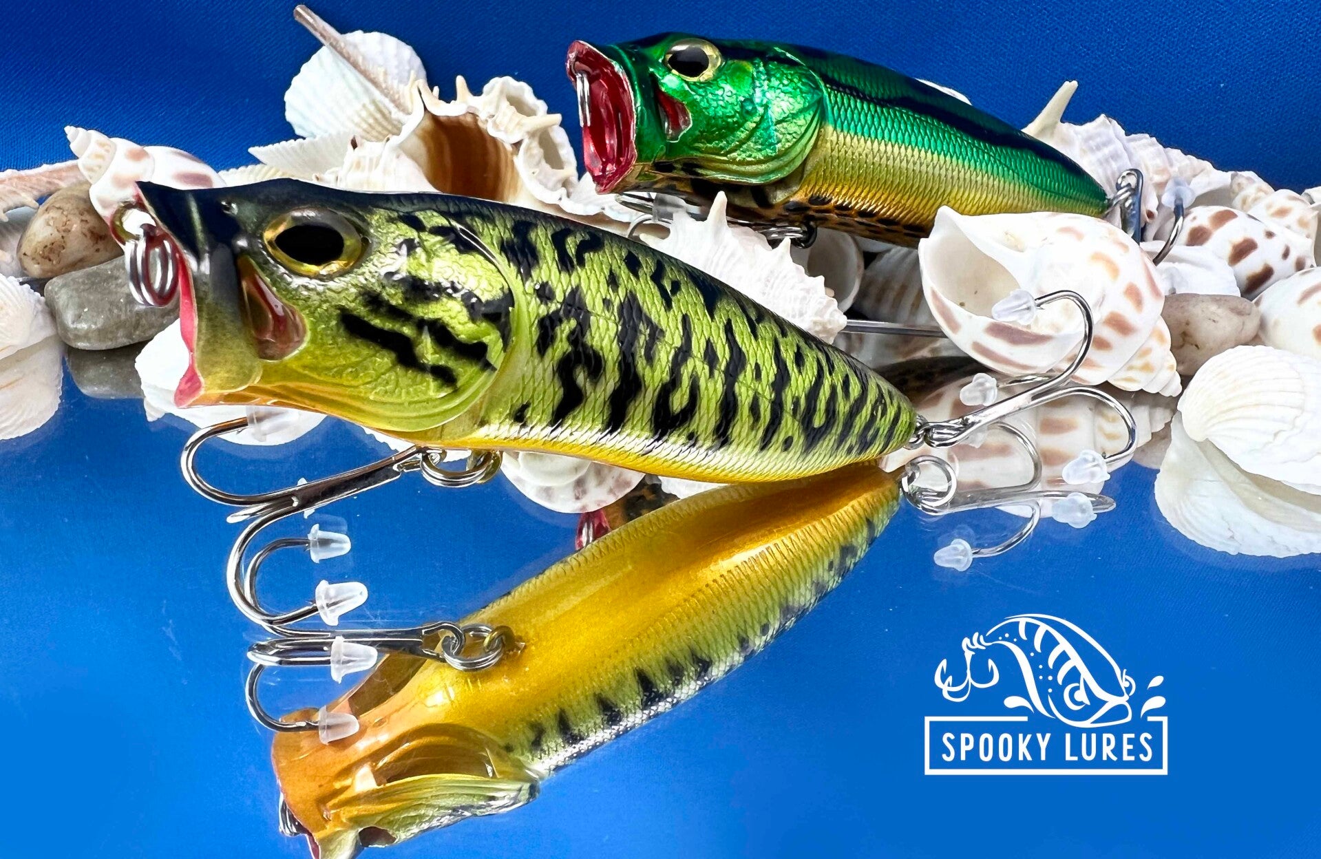 Vented Popper - Green body, orange belly and black bass stripes