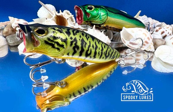 Vented Popper - Green body, orange belly and black bass stripes