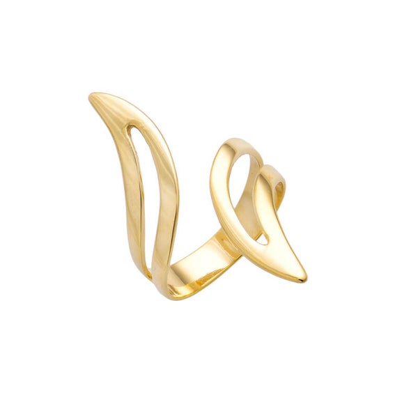 Bague ajustable ajourée à deux griffes, plaquée or 18 carats,