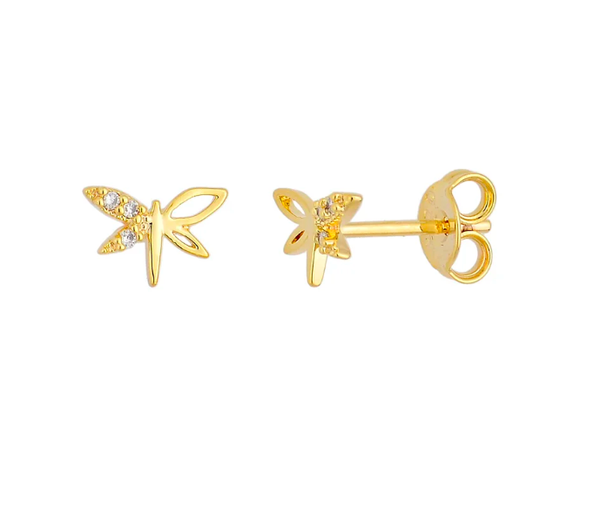 Boucles d'oreilles libellule avec zircone, plaquées or 18 carats