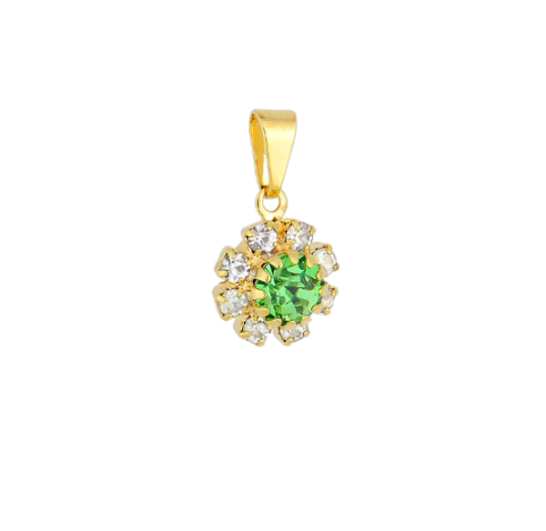 Pendentif fleur avec strass et cœur coloré, plaqué or 18 carats