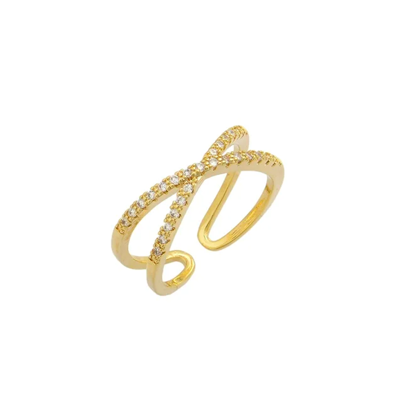 Bague ajustable en zircone X, plaquée or 18 carats