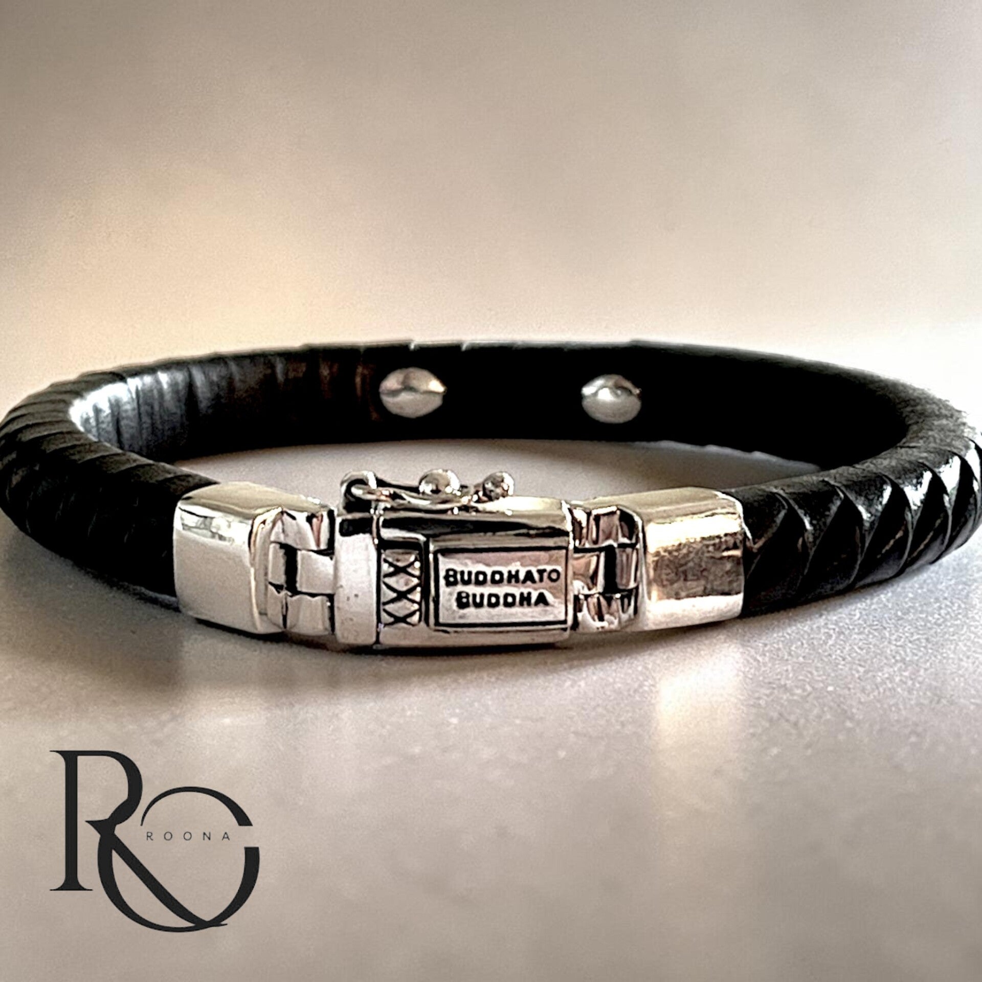 Buddha to Buddha leren armband met sterling zilver – 19 cm – preloved