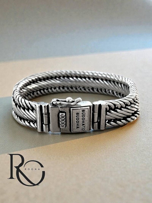 Vintage Buddha to Buddha Sterling Zilveren Armband 925 Gevlochten Design 19 cm 14 mm