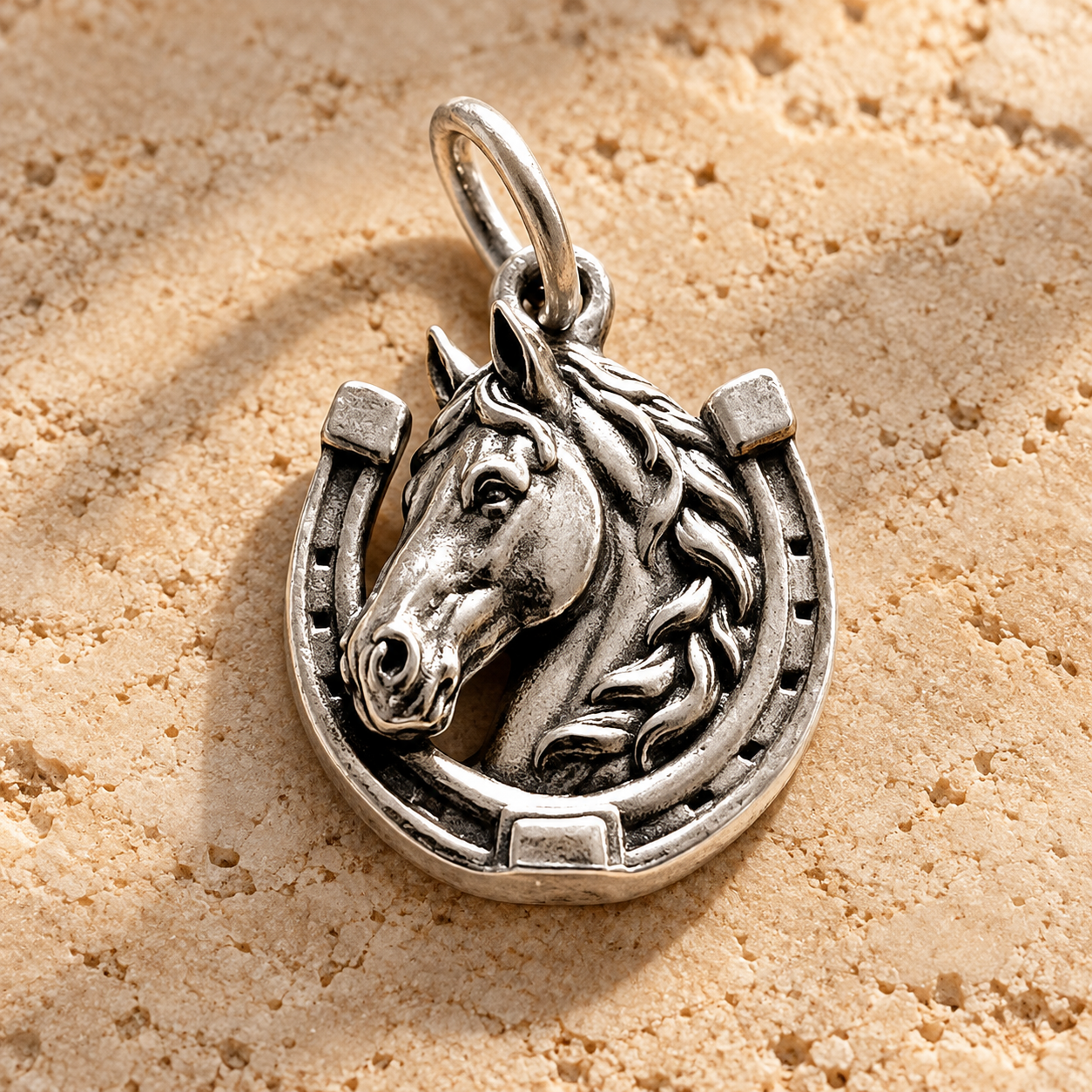 Zilveren paardenhanger met hoefijzer – handgemaakt van 925 sterling zilver