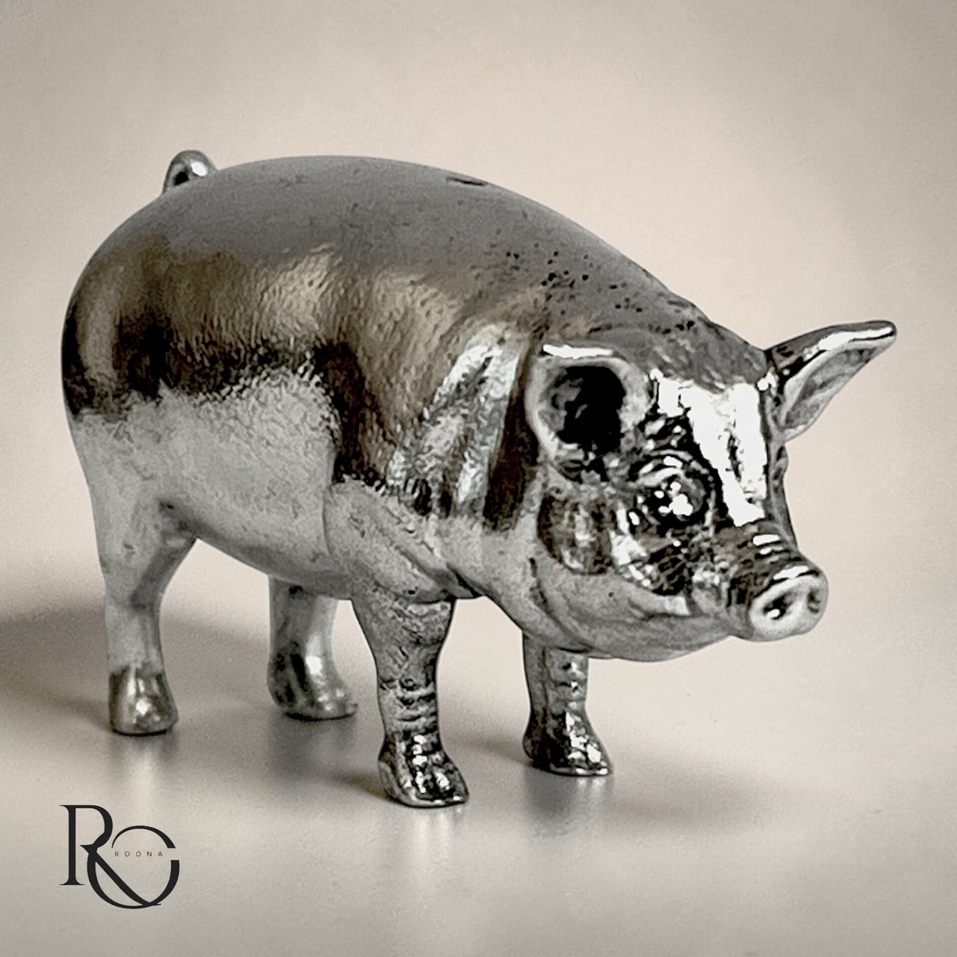 Handgegoten Zilveren Varken Miniatuur (Massief)