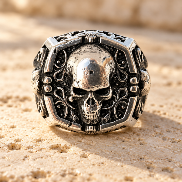 Prachtige dikke zilveren Skull ring.
