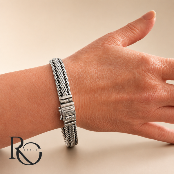 Vintage Buddha to Buddha Sterling Zilveren Armband 925 Gevlochten Design 19,5 cm 9 mm