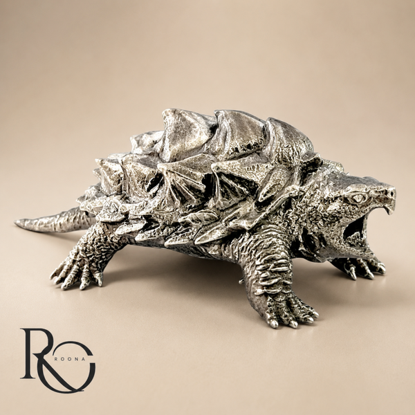 Handgegoten Zilveren Miniatuur – Snapper Turtle / Bijtschildpad 925 Sterling Zilver